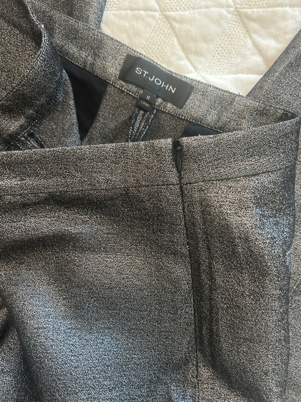 St. John Emma Metallic Silver Pants Size 12 Side Zipper - Picture 6 of 6